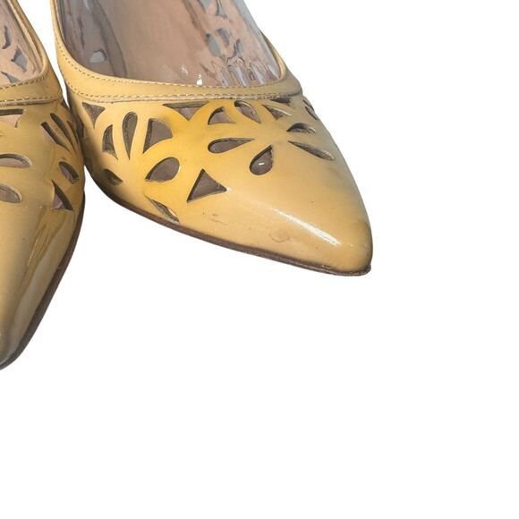 Kate Spade Heels Sandals Women 7B Jacey Shoes Nude Brown Patent Laser Slingback - Picture 4 of 16